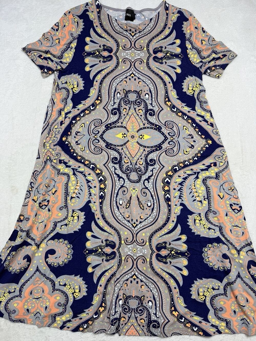 ASOS Paisley Damask Print Shift T-Shirt Dress Short Sleeve Womens Size 8 US